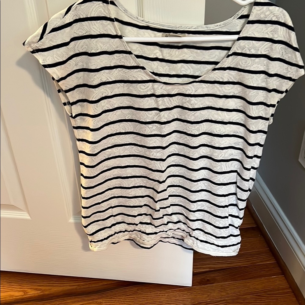 Lucky Brand White and Blue Boxy Cap Sleeve Tee